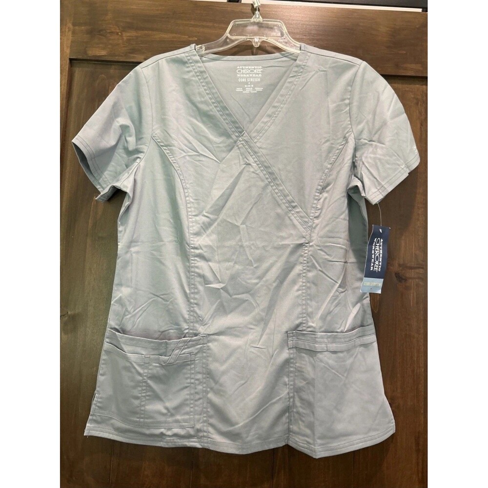 E88 Cherokee Workwear Core Stretch Scrub Top Medical Uniform GreySz Sm 4728